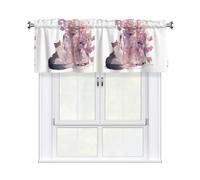 YYHWHJDE Little cat Looking at The Flowers Prints Short Curtains with Valance Rod 54x18in Home Decor for Kitchen Bathroom Laundry Room Studio Upper Window