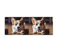 YYHWHJDE Little Corgi Chewing Bones Picture Extra Large Mouse Pad, Computer Office Anti Slip Gaming Keyboard Thickened Version 12x31.5in