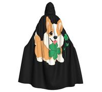 YYHWHJDE Little Corgi Holding A Clover Pattern Halloween Adult Hooded Cape Cloak No Zipper, Comfortable For Costume Parties