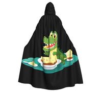YYHWHJDE Little Crocodile Eating Pudding Pattern Halloween Adult Hooded Cape Cloak No Zipper, Comfortable For Costume Parties