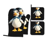 YYHWHJDE Little duck going on an outing Prints Kitchen baking set, oven gloves, thickened and insulated four piece suit