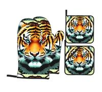 YYHWHJDE Little Fat Tiger Head Prints Heavy-Duty Oven Layers: 4-Piece Waterproof, Heat Resistant Kitchen Protection Set for Safe Handling & Long-Lasting Durability