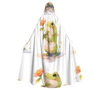 YYHWHJDE Little Frog Holding Flower Pattern Halloween Adult Hooded Cape Cloak No Zipper, Comfortable For Costume Parties