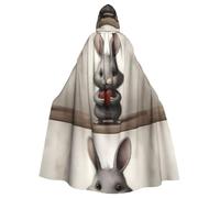 YYHWHJDE Little Gray Rabbit Holding A Heart Picture Halloween Adult Hooded Cape Cloak No Zipper, Comfortable For Costume Parties