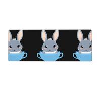 YYHWHJDE Little Gray Rabbit In A Blue Teacup Prints Extra Large Mouse Pad Strong Adhesion, Durable, Precise Locking Edge 12x31.5in