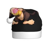 YYHWHJDE Little monkey eating candy Prints Christmas Hat for Adult Making It a Fun and Durable Gift for Men and Women