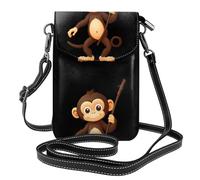 YYHWHJDE Little Monkey With A Stick Prints Small Leather Women'S Crossbody Flip Phone Bag, Waterproof And Durable