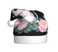 YYHWHJDE Little mouse in the peony garden Prints Christmas Hat for Adult Soft, lightweight Holiday party use
