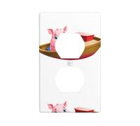YYHWHJDE Little Pink Pig on a Boat Picture Double Socket Wall Panel Decorative is Durable and Suitable for Socket Light Switch Accessories 4.5x2.76in