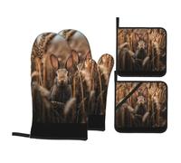YYHWHJDE Little rabbit in the wheat field Prints Kitchen baking set, oven gloves, thickened and insulated four piece suit