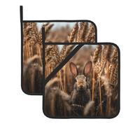 YYHWHJDE Little rabbit in the wheat field Prints Square pot mat two-piece set, insulated, thickened, waterproof, easy to clean