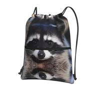 YYHWHJDE Little Raccoon Face Prints Drawstring Zipper Backpack - Lightweight Foldable Gym Bag for Travel Workout Yoga