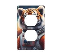 YYHWHJDE Little Tiger in Space Pattern Double Socket Wall Panel Decorative is Durable and Suitable for Socket Light Switch Accessories 4.5x2.76in