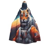YYHWHJDE Little Tiger in Space Picture Halloween Adult Hooded Cloak for Role-Playing, Costumes, and Theme Parties