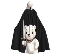 YYHWHJDE Little white bear holding a sword Picture Halloween Adult Hooded Cloak for Role-Playing, Costumes, and Theme Parties