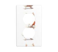 YYHWHJDE Little White Dog Holding a Peach Prints Double Socket Wall Panel Electrical Socket Cover Plate Shatter Decoration Durable 4.5x2.76in