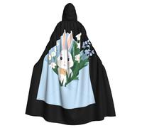 YYHWHJDE Little White Rabbit Flowers On The Envelope Picture Halloween Adult Hooded Cape Cloak No Zipper, Comfortable For Costume Parties