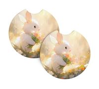 YYHWHJDE Little White Rabbit in The Garden Pattern Car Coasters 2 Pack - Durable Waterproof Cup Holder Coasters for Car Interior Protection and Decoration