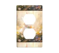 YYHWHJDE Little White Rabbit in The Garden Prints Double Socket Wall Panel Electrical Socket Cover Plate Shatter Decoration Durable 4.5x2.76in