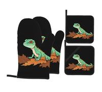 YYHWHJDE Lizard On Dead Leaves Prints Heavy-Duty Oven Layers: 4-Piece Waterproof, Heat Resistant Kitchen Protection Set for Safe Handling & Long-Lasting Durability
