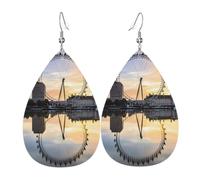 YYHWHJDE london eye Prints Water Drop Leather Earrings - Stylish Dangle Throw for Parties, Vibrant Color Layering, Non-Fading Finish