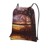 YYHWHJDE Lonely Bench Sunset Prints Drawstring Zipper Backpack - Lightweight Foldable Gym Bag for Travel Workout Yoga
