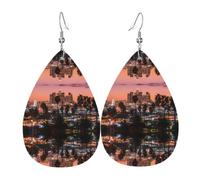 YYHWHJDE Los Angeles Palm Trees Prints Water Drop Leather Earrings - Stylish Dangle Throw for Parties, Vibrant Color Layering, Non-Fading Finish