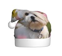 YYHWHJDE Lovely Maltese Dog Prints Christmas Hat for Adult Soft, lightweight Holiday party use