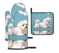 YYHWHJDE Lovely Maltese Dog Prints Kitchen Baking Set | Throw Gloves & Pot Cover - Durable Oven Mitts for BBQ Grilling & Microwave Use Lovely Maltese Dog Pattern