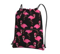 YYHWHJDE Lovely Pink Flamingos Prints Drawstring Backpack Waterproof Gym Bag - Lightweight Foldable Sport Cover with Zipper Pocket for Travel Hiking