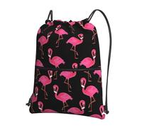 YYHWHJDE Lovely Pink Flamingos Prints Drawstring Zipper Backpack - Lightweight Foldable Gym Bag for Travel Workout Yoga
