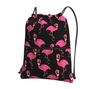 YYHWHJDE Lovely Pink Flamingos Prints Drawstring Zipper Backpack - Lightweight Water-Resistant Gym Bag for Travel, Yoga, and Everyday Adventures
