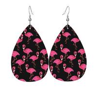 YYHWHJDE Lovely Pink Flamingos Prints Teardrop Leather Earrings - Lightweight Dangle Earrings for Women, Vivid Faux Leather Drops with Silver Plated Hooks, Chic Jewelry for Parties & Gifts