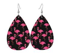 YYHWHJDE Lovely Pink Flamingos Prints Teardrop Leather Earrings - Vibrant Dangle Layers for Women, Lightweight Fashion Jewelry for Parties & Everyday Wear
