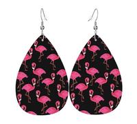 YYHWHJDE Lovely Pink Flamingos Prints Water Drop Leather Earrings - Stylish Dangle Throw for Parties, Vibrant Color Layering, Non-Fading Finish