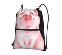YYHWHJDE Lovely Pink Pig Prints Drawstring Backpack - Lightweight Water-Resistant Sport Gym Bag with Zipper Pocket for Travel & Hiking