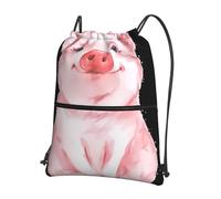 YYHWHJDE Lovely Pink Pig Prints Drawstring Backpack Waterproof Gym Bag - Lightweight Foldable Sport Cover with Zipper Pocket for Travel Hiking