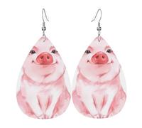 YYHWHJDE Lovely Pink Pig Prints Teardrop Leather Earrings - Lightweight Dangle Earrings for Women, Vivid Faux Leather Drops with Silver Plated Hooks, Chic Jewelry for Parties & Gifts