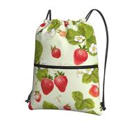 YYHWHJDE Lovely Strawberry Prints Drawstring Backpack - Lightweight Water-Resistant Gym Bag with Zipper Pocket for Travel & Sports
