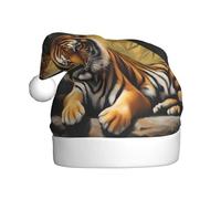 YYHWHJDE Lying Tiger Pattern Christmas Hat for Adult Soft and Fluffy, Ideal for Long-Term Use
