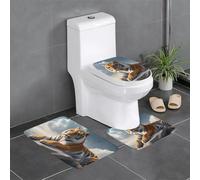 YYHWHJDE Majestic Tiger Resting on a Rock with Cloudy Sky Pattern Anti slip floor mat three piece set bathroom carpet anti slip durable