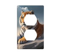 YYHWHJDE Majestic Tiger Resting on a Rock with Cloudy Sky Picture Double Socket Wall Panel Electrical Socket Cover Plate is Shatter Resistant and Durable 4.5x2.76in
