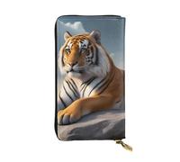YYHWHJDE Majestic Tiger Resting on a Rock with Cloudy Sky Printing Quality Leather Long Clutch Wallet Designed for Fashion Girls and Women Stylish 7.48 x 4.13 in