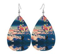 YYHWHJDE Man Flying with Colorful Balloons Prints Drip Leather Earrings - Chic Faux Leather Drops for Holiday & Everyday Glam