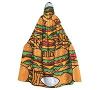 YYHWHJDE Many Cute Burgers Pattern Halloween Adult Hooded Cape Cloak No Zipper, Comfortable For Costume Parties