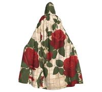 YYHWHJDE Many red roses Pattern Halloween Adult Hooded Cloak for Party Costume Cosplay Stage Masquerade Theme Dance Comic Con