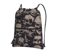 YYHWHJDE Many Skulls Get Together Prints Drawstring Backpack - Lightweight Water-Resistant Gym Bag with Zipper Pocket for Travel & Sports