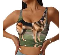 YYHWHJDE Maple German Shepherd Dog Pattern Women's Sports Vest - Comfortable and Breathable Yoga with Motion Control, Black, XL