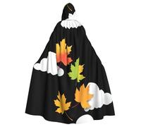 YYHWHJDE Maple Leaves On White Clouds Pattern Halloween Adult Hooded Cape Cloak For Role-Playing, Stage Costumes, Parties Easy Care