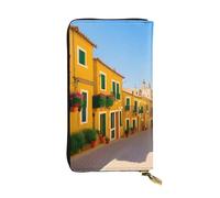 YYHWHJDE Mediterranean Street with Houses Printing Quality Leather Long Clutch Wallet Designed for Fashion Girls and Women Stylish 7.48 x 4.13 in